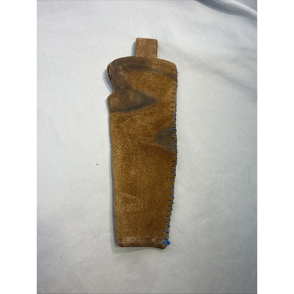 Vintage Handmade Brown Suede Leather Knife Sheath Holster Blue Whipstitch 10